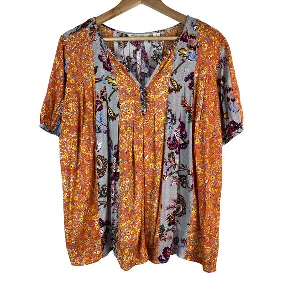 Caffe Marrakesh Tops - Caffe Marrakesh Size S Colorful Floral Paisley Pleated Peasant Top